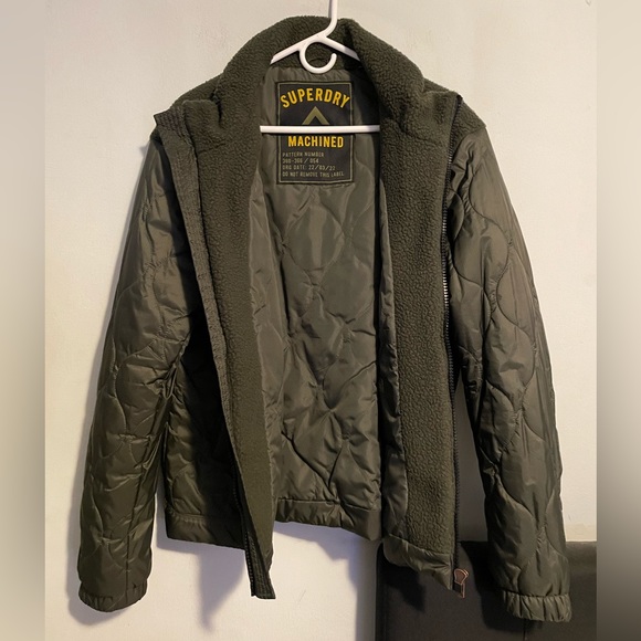 Superdry Mens Sherpa Quilted Hybrid Jacket in Dark Grey Green - Picture 3 of 10